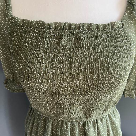 Sophie & Hailee sage and beige baby hearts dress- rouged front - Picture 3 of 5